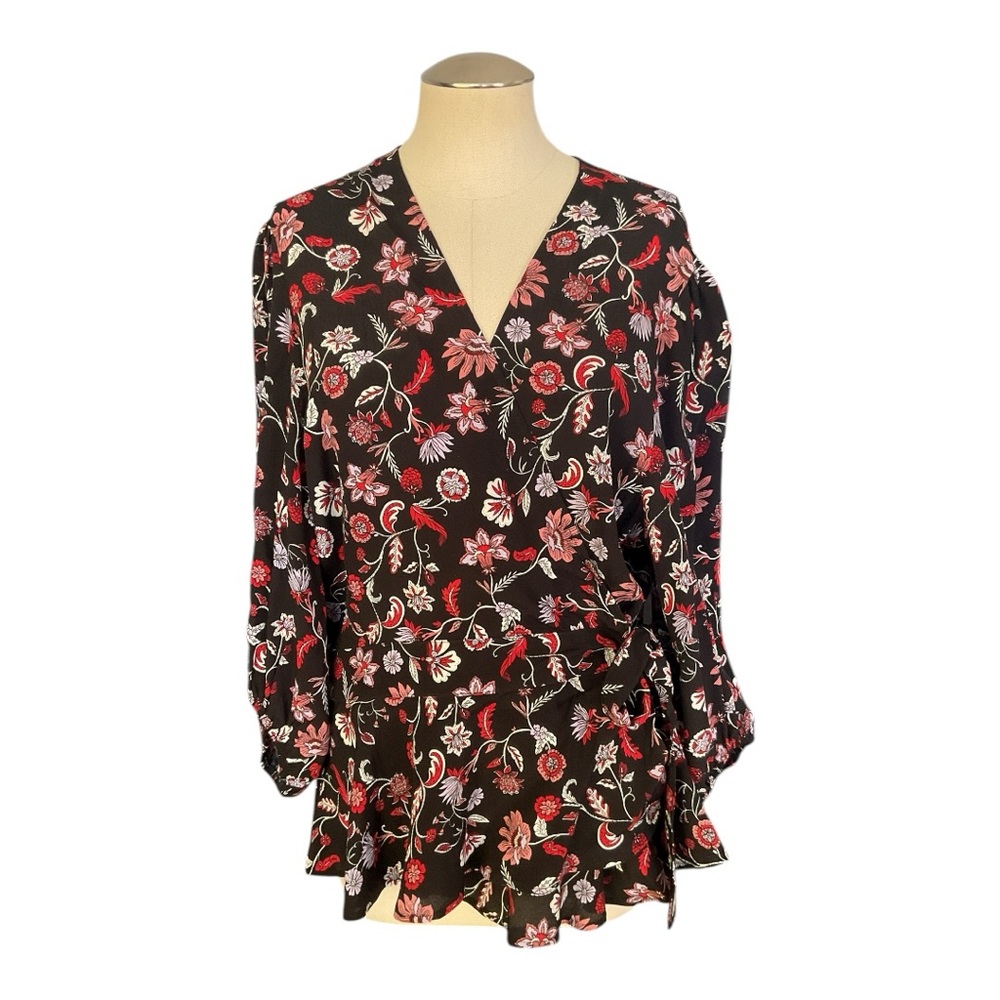 Banana Republic XL Floral Wrap Blouse Tie Waist